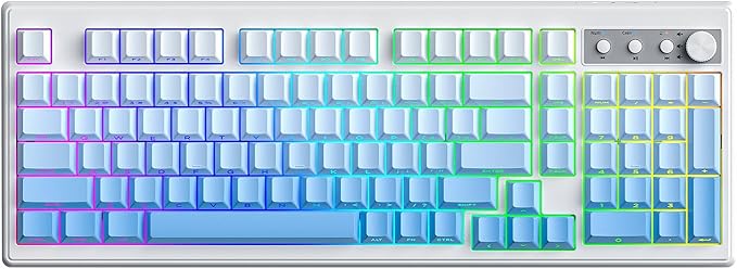 K100 99 Keys Gaming Membrane Wireless Keyboard with Media KnobTri-Mode BT/2.4GHz/USB-CSide Printed Keys RGB Backlit Retro Cute Creamy Silent Computer Keyboard for MAC PC- Gradient Blue