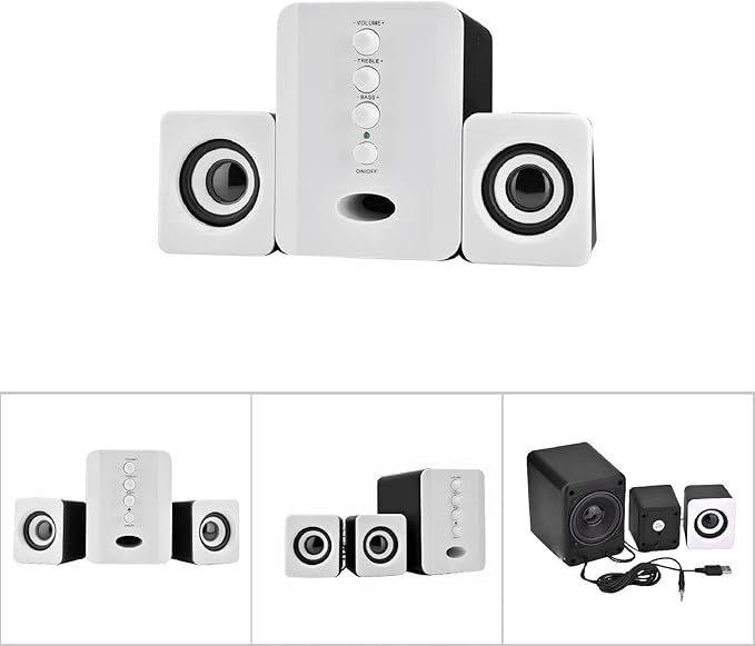 Multimedia Speaker System Mini USB 2.1 Wired Combination Speaker Bass Music Player Subwoofer Pc Stereo Speakers for Music Movies Gaming and Multimedia Computer Laptops (Black White)