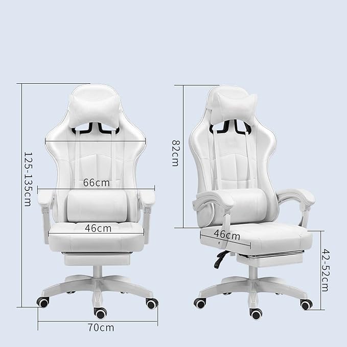 Ergonomic Gaming Chair Comfortable Gaming Chair with Footrest Computer Chair Adjustable Swivel Gaming Office Chair with Lumbar Support White