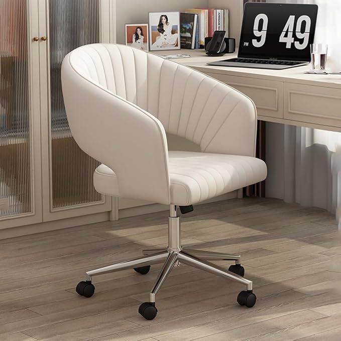 YCKEGEW Recliner Chair Home Office Desk Chairs Game Computer Chair Hollow Backrest Work Chair with WheelsLift Swivel Seat Chair Bedroom Chair(White)