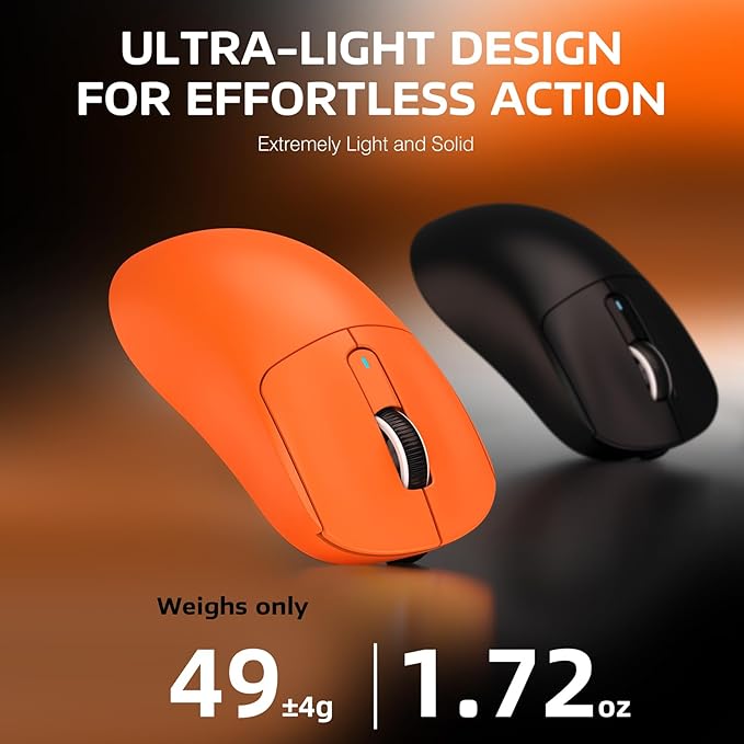 ATTACK SHARK X3 Wireless Gaming Mouse 49g Ergonomic Computer Mouse Triple Modes PAW3395 26K DPI Optical Sensor 200h Battery Life Programmable Buttons Gaming Accessories for PC/Laptop/Mac(Orange)