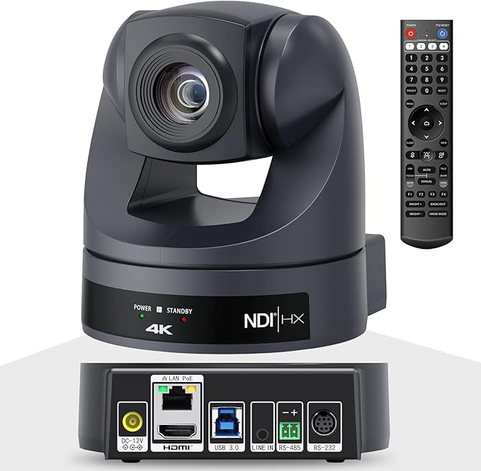 4K NDI PTZ Camera 20X HDMI USB LAN Outputs Video Conference Camera Webcam for Church Worship/Events Services/EducationWorks with ZoomSkypeOBS