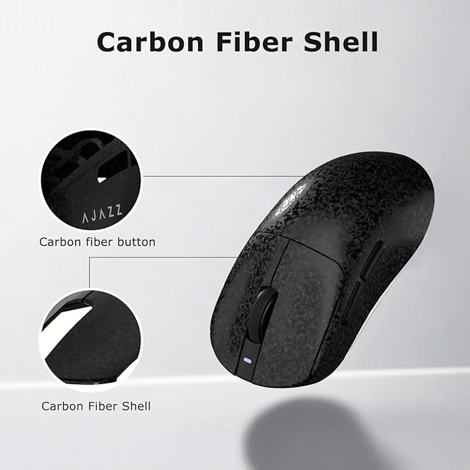 Ajazz AJ199 Wireless Gaming Mouse Carbon Fiber Shell Tri-Mode 2.4G/Bluetooth/USB-C 58g Ultra-Lightweight PAW3311 Sensor up to 24000 DPI 500mAh Battery for PC/Mac/Game/Travel Black