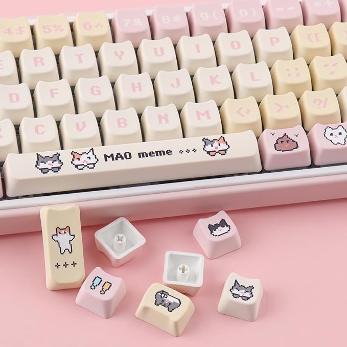 PBT Keycaps 132 Keys Pixel Cat Keycaps Dye-Sublimation Cute Keycap Mao Profile Custom Keycap for Cherry Gateron MX Swithes Mechanical Gaming Keyboards