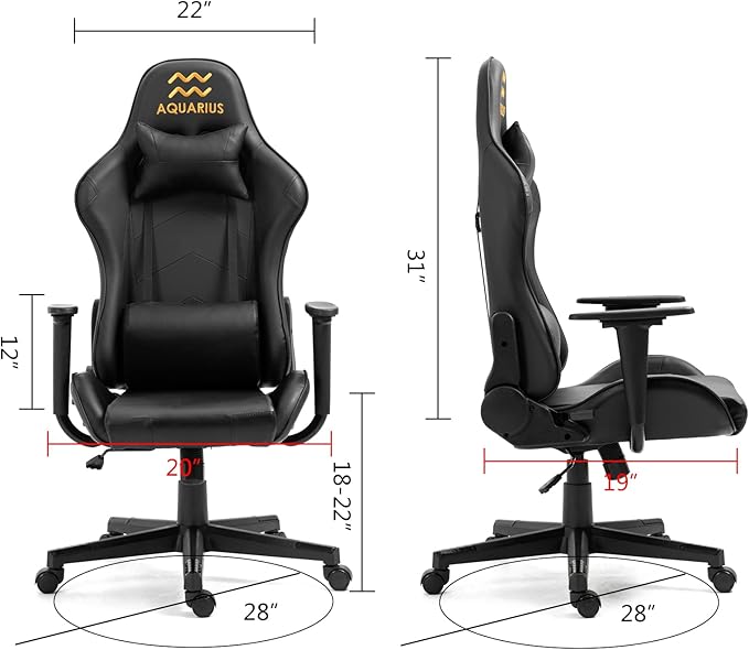 Modern-Depo Aquarius Zodiac Gaming Chair with Ergonomic Design Adjustable Swivel Recliner 330 lbs Load Capacity Black
