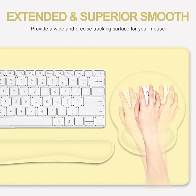 4 PCS Mouse Pad Desk Mat Protector Keyboard Wrist Rest + Comfortable Mouse Pad with Wrist Rest +Coaster Large Gaming Mousepad for Computer Laptop 35.4 X 15.7 XXL Deskpad for Office Home I Yellow