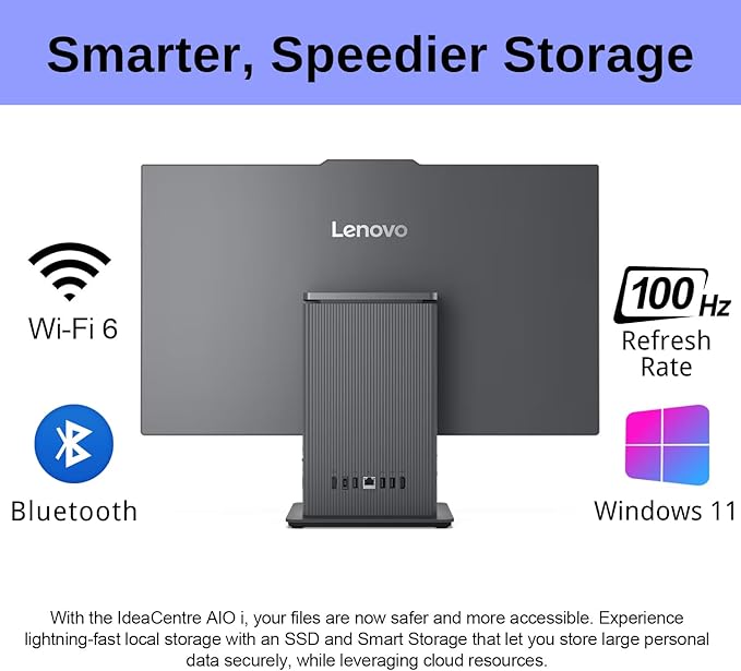 Lenovo 2024 IdeaCentre 27 Business All-in-One FHD 100Hz Touchscreen AMD Ryzen 5 7535HS 16GB DDR5 RAM 1TB SSD Wireless KB &amp Mouse Wireless Charging Base RJ-45 Wi-Fi 6 Webcam W11P Grey