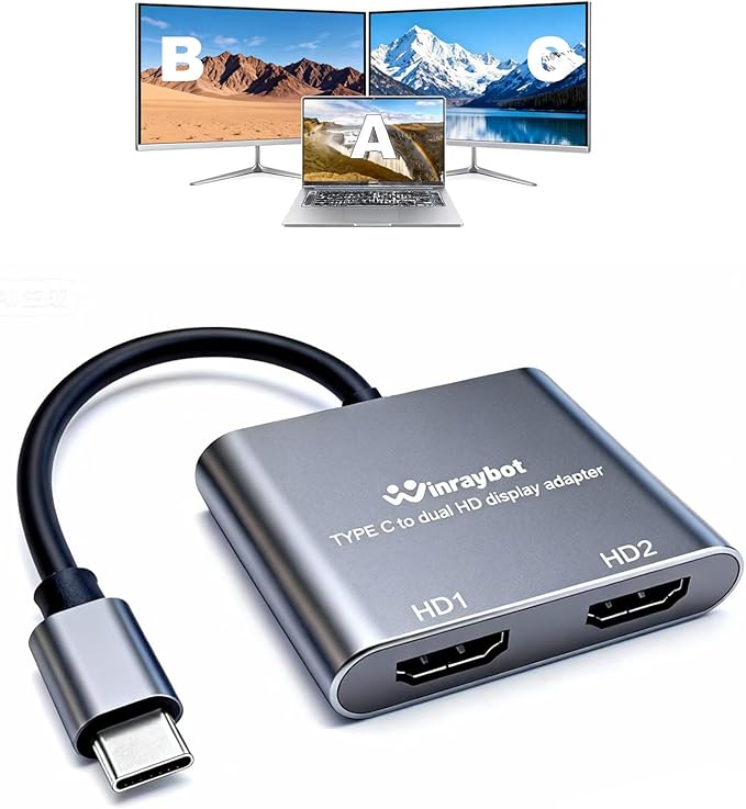 USB C to Dual HDMI Adapter 4k60Hz Dual Monitors Extend for USB-C Devices 4K Dual Screen Display Converter for Windows &amp Mac Compatible MacBook Pro/Air Dell Lenovo XPS
