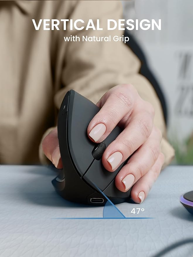 Perixx PERIMICE-713LRX - Left Handed Cordless Rechargeable Vertical Mouse - Duo Wired and Wireless Charging Feature - Included Wireless Charger - Left Handed
