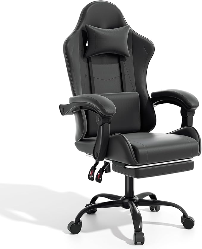 Magshion Gaming Chair Ergonomic Computer Chair with Linkage Armrests Height Adjustable Video Game Chair with Footrest and Headrest for Silla Gamer and Adults 350 Lbs Capacity Black