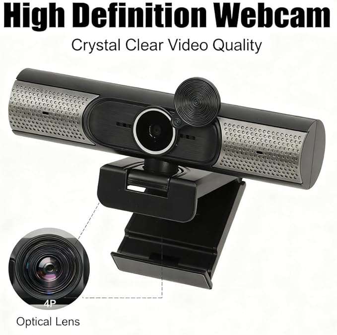 PC Webcam with Microphone 2K 30fps Auto Focus USB Computer Web Camera with Lens Cover - Wide Angle 90 Degree Plug and Play Ideal for Video Conference and Live Streaming