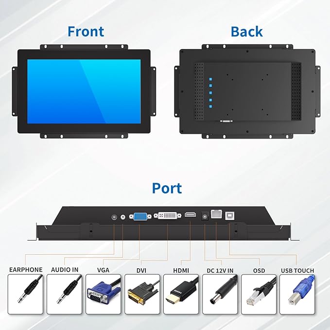 13.3 Inch Open Frame Touch Monitor PCAP 10-Point Touch Industrial Touchscreen Monitor with HDMI/VGA/DVI Interface Active Matrix TFT LCDLED Backlight with VESA Mount