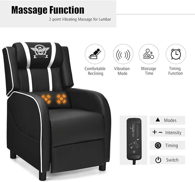 GORELAX Modern Massage Gaming Recliner Chair PU Leather Home Theater Recliner Chairs w/Footrest and Massage Racing Style Sofa Chair for Living Bedroom Gaming Room