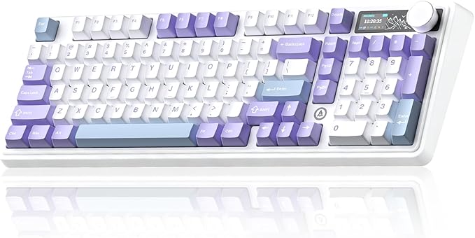 AK980 97Keys Tri-Mode Full Mechanical Keyboard Gasket-Mounted Hot-Swappable 1.14” TFT Smart Display Bluetooth 5.1/2.4G Wireless/Wired PBT Keycaps RGB Backlit (Purple Qingyun Tactile Switch)
