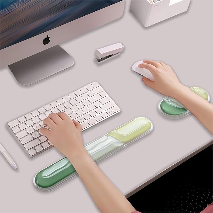 Ergonomic Keyboard Wrist Rest Gel Wrist Rest for Keyboard and Mouse Wrist Support and Keyboard Pad for Typing Pain Relief Anti-Slip Base Suitable for Office Laptop Computer Gaming Green