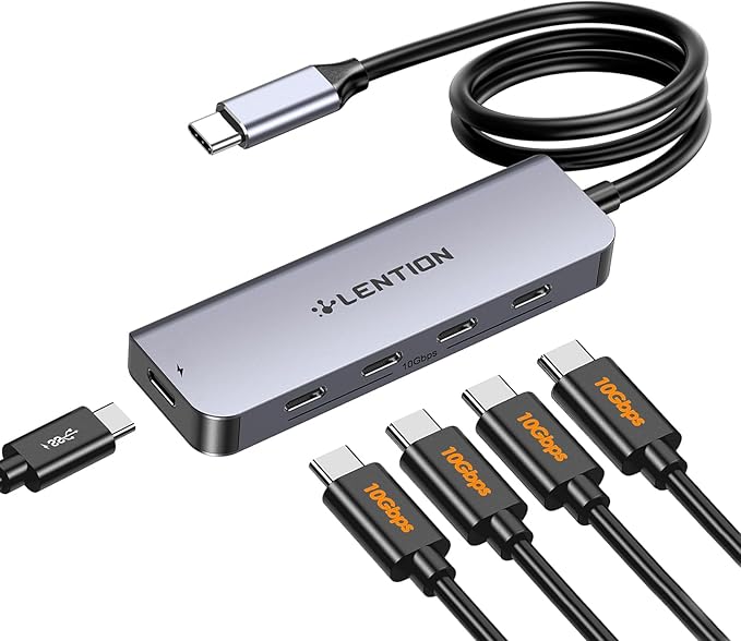 LENTION 4-Port USB C Hub with Long Cable 2FT USB C Hub Multiport Adapter 4 x Type C 3.2 10Gbps 100W PD Charging USBC Splitter Compatible with 2025-2018 MacBook Pro/Air 2026 MacBook Neo and More