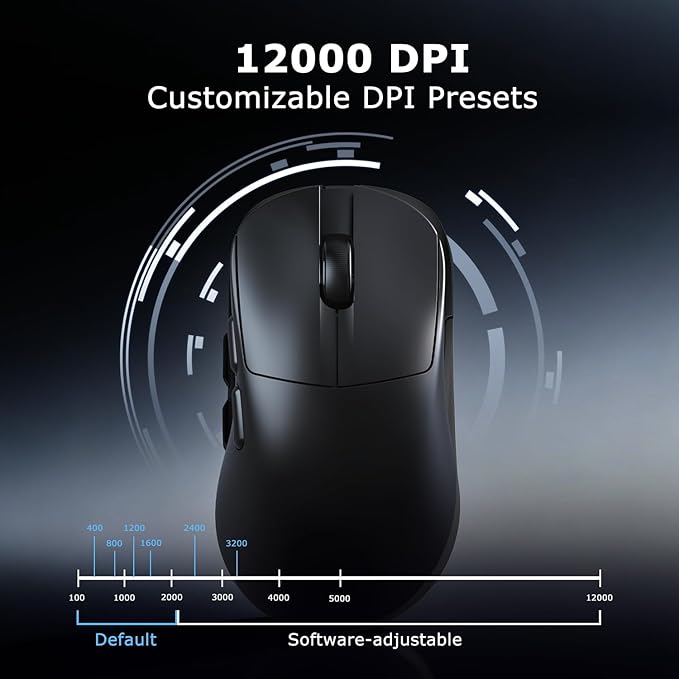 AJ179 V2 Wireless Gaming Mouse Tri-Mode 2.4G/Bluetooth/Wired 800mAh Battery 58g Ultra-Light PAW3311 12000 DPI Right-Handed Programmable 6 Buttons - Perfect for Gaming Work &amp Travel (Black)