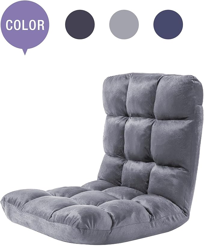 FLOGUOR Indoor 5-Position Adjustable Floor Chair with Back Support Folding Padded Gaming Sofa Chair Lounge Chair for Adults Video Gaming Perfect for Meditation Reading QL050-GR