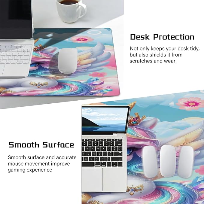 Large Mouse Mat Animal Funny Unicorn Computer Mousepad with Non-Slip Rubber Base Waterproof Mouse Pad Desktop Keyboard Pad for GamerHome School Laptop Office Accessories35.4x15.7 in