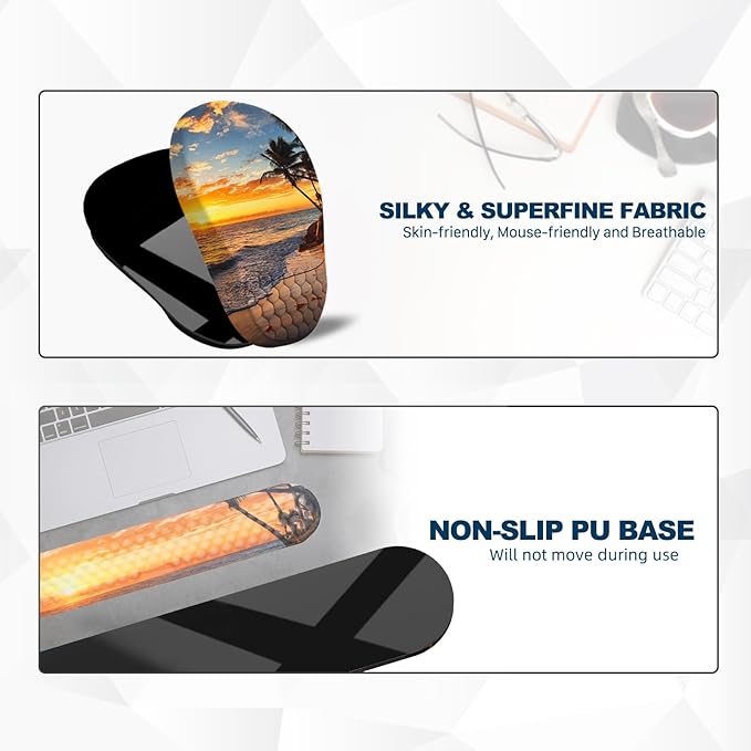 Ergonomic Mouse Pad and Keyboard Wrist Rest with Massage Design Space-Saving Mouse Pad Wrist Support Memory Foam Wrist Rest with Non-Slip PU Base for Computer Desk Beach