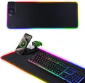 HomeBeyond RGB Gaming Mouse Pad Wireless Charging Mouse Mat Fast Charging for Phones Earbuds &amp Apple Watch 15 Dynamic Lighting Modes 31.5''x11.8'' Large Keyboard Pad with Magnetic Phone Holder