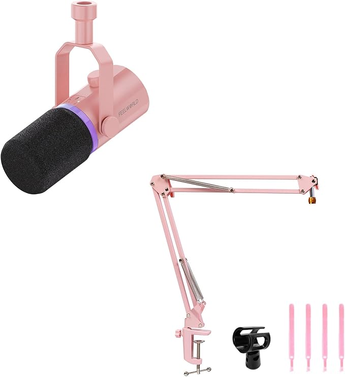FEELWORLD PM1 XLR USB Dynamic Microphone and AMS1 Microphone Boom Arm