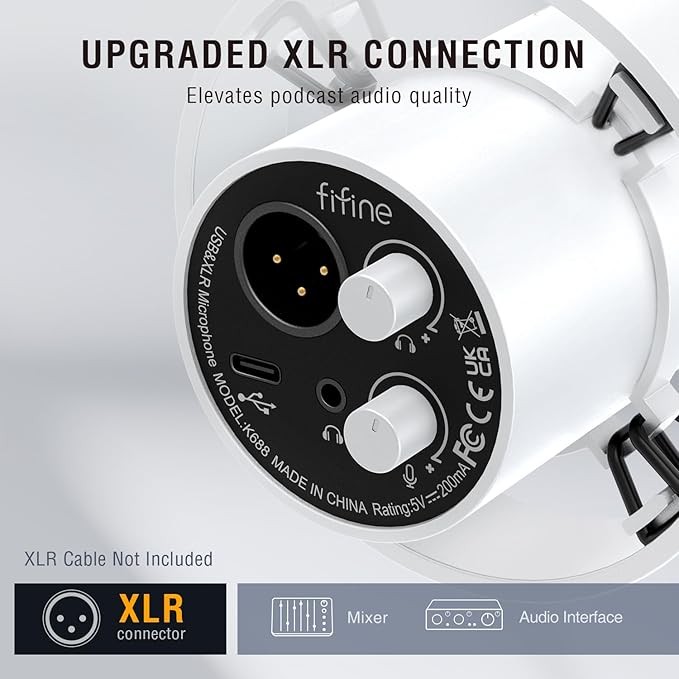 FIFINE Recording Dynamic Microphone with XLR Cable Set USB Computer Microphone with Volume Control 3.5mm Headphone Jack and 10ft Microphone Cable for PodcastingVocalStreaming- K688W+L9W