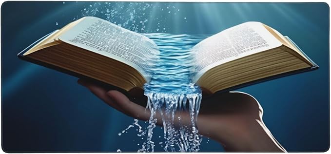 XXL Gaming Mouse Pad Extended (35.5X16) Open Bible with Water Flow Large Non-Slip Desk Mat Water-Resistant Keyboard Mousepad for Office &amp Home