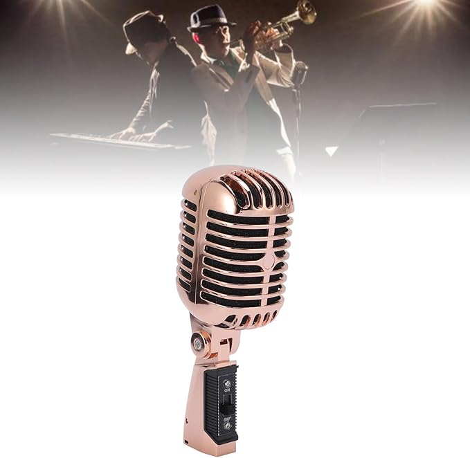 Dynamic Microphone with Cardioid Pickup Pattern Retro Stage Mic Adjustable Swing Mount for Optimal Recording Zinc Alloy Construction for Durability Ideal for Live Performances (Rose Gold)