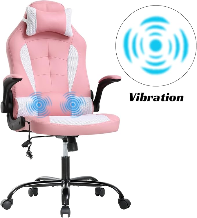 Dkeli Massage Gaming Chair Ergonomic Office Chair High Back Desk Chair PU Leather Executive Chair with Lumbar Support Headrest Armrest PC Racing Computer Chair Task Rolling Swivel ChairPink