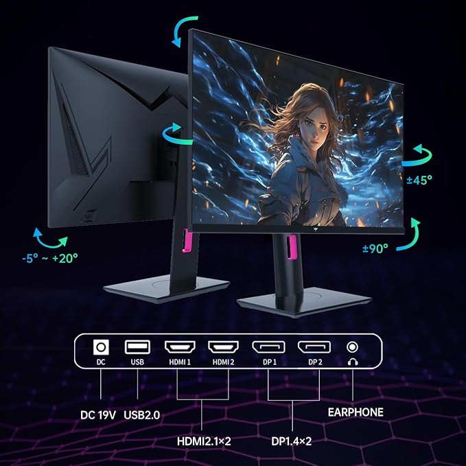 KTC 27 Inch 4K Gaming Monitor UHD 160Hz/144Hz 1ms Fast IPS Monitor Freesync/G-Sync HDR400 132% sRGB HDMI DisplayPort VESA Tilt/Height/Pivot Adjustable H27P22S (Renewed)