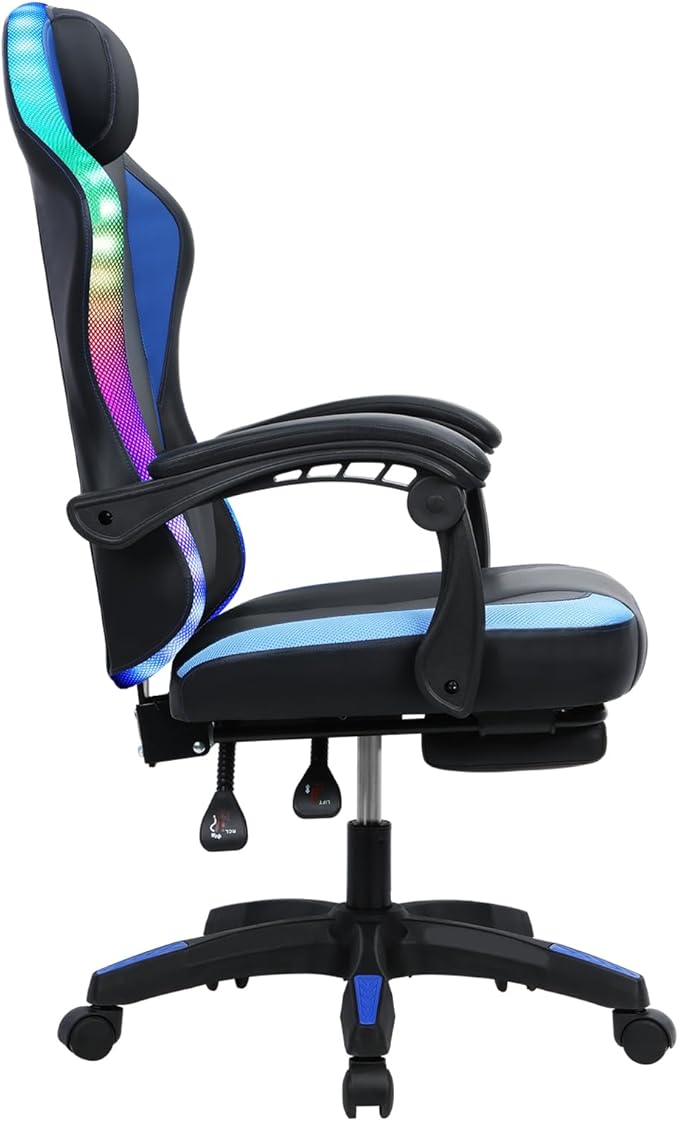 Music Video Gaming ChairErgonomic Massage Computer Chair with Headrest and Footrest135° Reclining High Back Support Office Chair with RGB LED Light for Home OfficeMax Load 397 Lbs Blue
