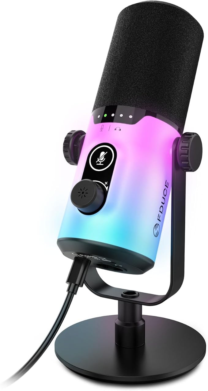 FDUCE Dynamic Gaming Microphone kit USB/XLR Podcast Computer Microphone with Desktop Stand RGB Light Mute Button and Headphone Jack for Gamer Streaming Recording Studio YouTube Online Chat(D20)