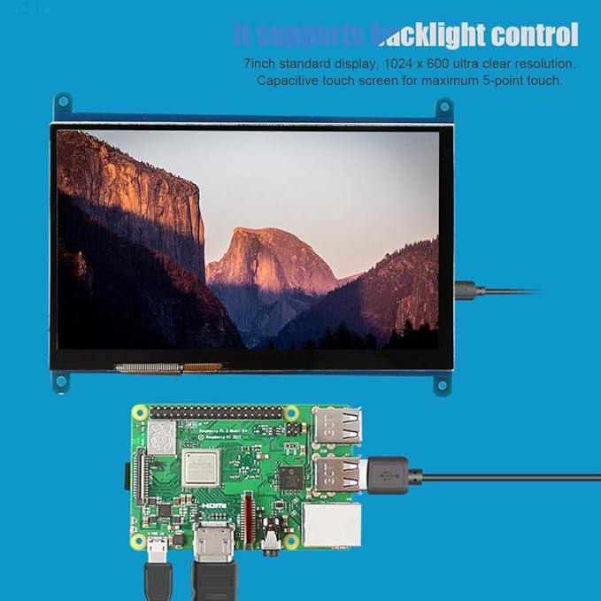 Display Screen 7 Inch Small Portable LCD HDMI 1024x600 Ultra HD Display Screen Capacitive Touch Screen Support Backlight Control for Computer Monitor