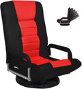 GOFLAME Swivel Gaming Floor Chair 360 Degree Folding Chair with Adjustable 6-Position Backrest and Armrest Lazy Sofa Lounger for TV Reading Playing Video Games (Black/Red)