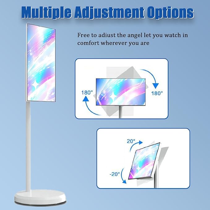 24 Inch Portable Smart Screen on Wheels Wireless Touch Monitor Android 12 Full-Motion Mount 1080P Touch Screen for Streaming Work and Multi-Purpose Use 6+128GB