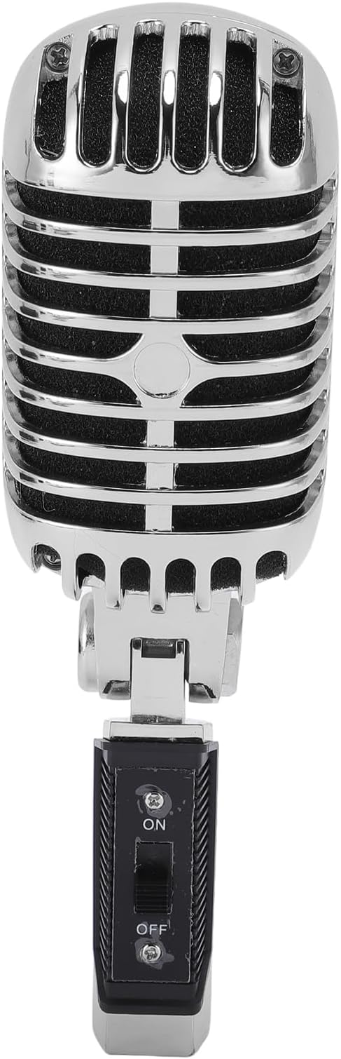 Dynamic Microphone with Cardioid Pickup Pattern Retro Stage Mic Adjustable Swing Mount for Optimal Recording Zinc Alloy Construction for Durability Ideal for Live Performances (Silver)