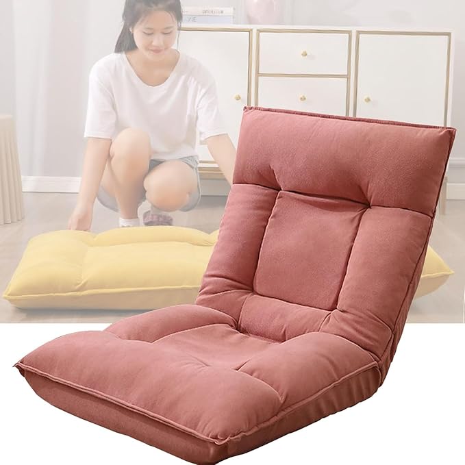 BTZHY Floor Chair Folding Floor Chair with Back Support - Multi-Level Adjustment for Men and Women - Single Sofa Folding Floor Chair(Pink)