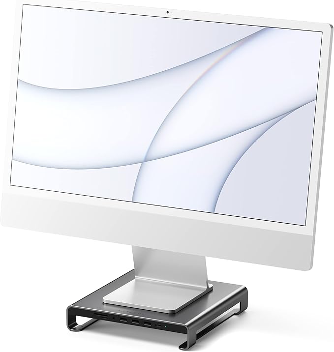 SATECHI Type-C Aluminum Monitor Stand Hub with USB-C Data USB 3.0 Micro/SD Card Slots &amp 3.5mm Headphone Jack - for Apple Studio Display iMac iMac Pro (Space Grey)
