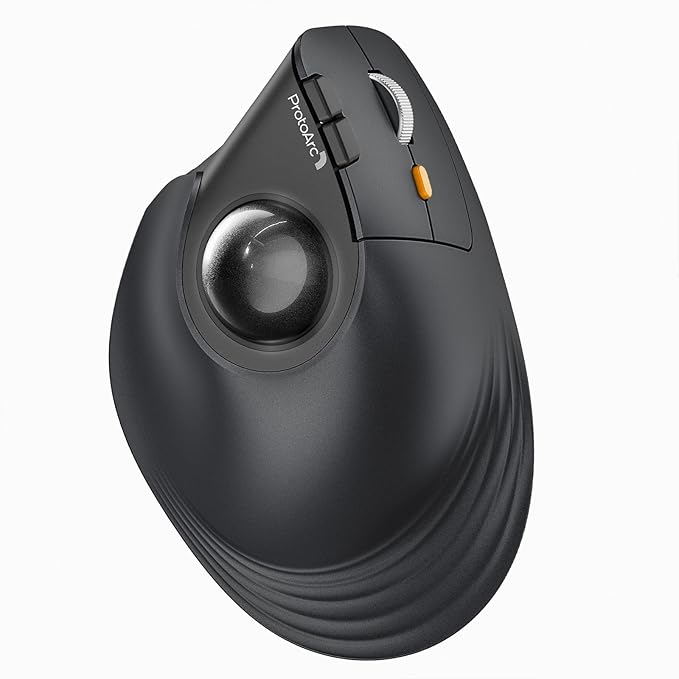 ProtoArc Vertical Wireless Trackball Mouse EM05 NL Bluetooth Ergonomic Rollerball Mouse Rechargeable Computer Laptop Thumb Mice 3 Device Connection Compatible with iPad Mac Windows PC-Gray