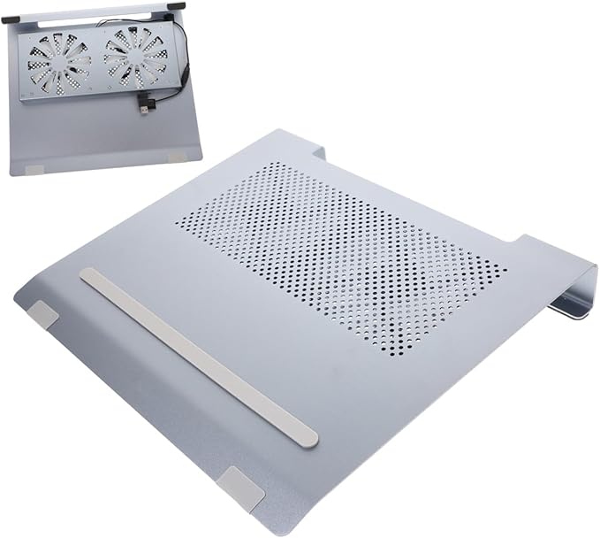 Aluminum Alloy Laptop Cooling Pad Stand for Notebooks to 17.3 Inch with Ventilated Cooling Fans Adjustable Height Gray – Suitable for Gaming and Office Use