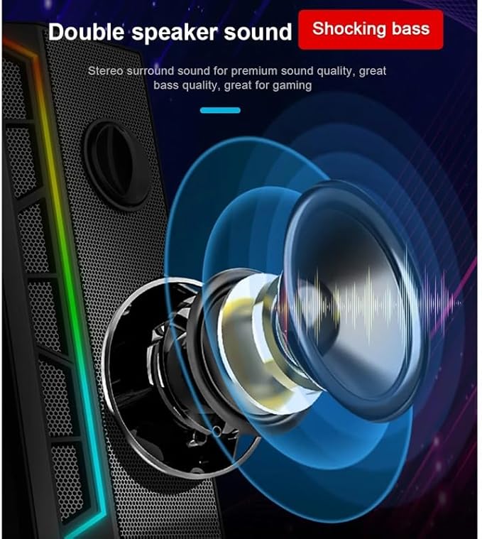 3.5mm Aux 2.0 Stereo Surround Music RGB Gaming Speakers Sound Bar for Computer Desktop PC Loudspeakers