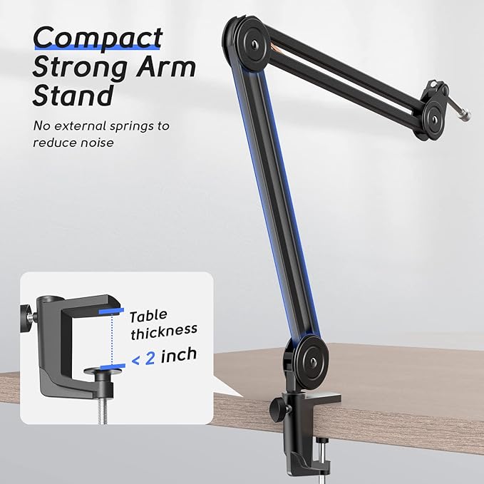 FIFINE Microphone Arm Stand-Heavy Duty Boom Arm Suspension Scissor Adjustable Mic Stand with Desk Mount C-calmp 5/8 Screw Cable Ties for Recording Gaming Streaming Podcasting-BM63