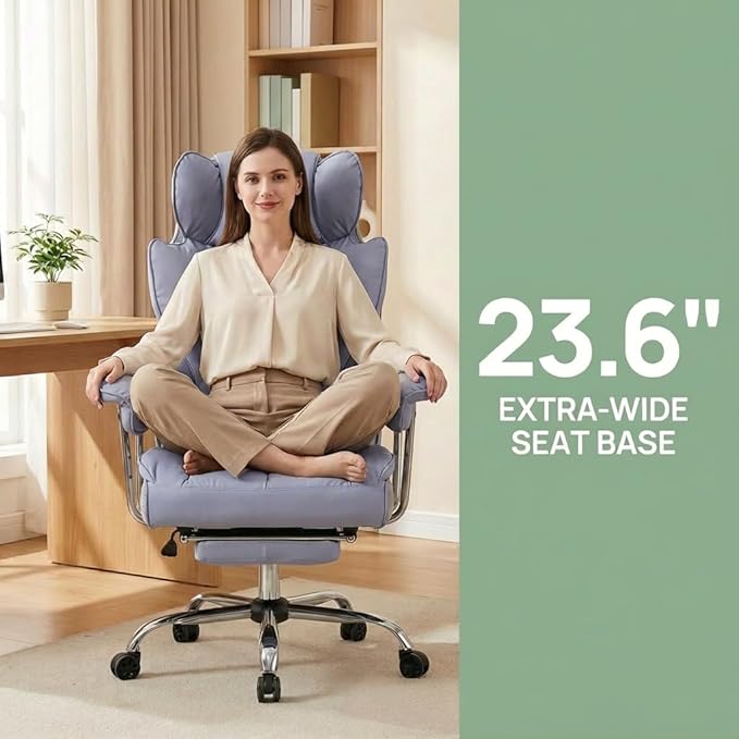 Big and Tall Office Chair 400lbs - Heavy Duty Executive Desk Chair with Footrest High Back PU Leather Ergonomic Computer Chair with Extra Wide Seat &amp Thick Cushion for Home Office (Purple)
