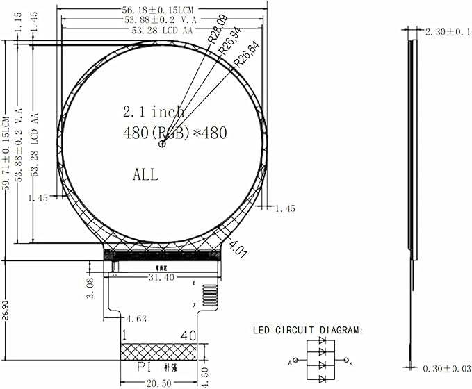 TekGroAml Portable mini IPS LCD Round Screen2.1 inch 480x480 Circle Display and Micro HDMI Control Board