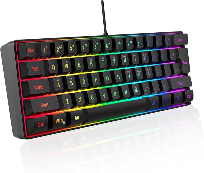 60% Mechanical Gaming Keyboards 61 Keys RGB Backlight Mini Keyboard Ultra Thin Compact Mechanical Keyboard fit for Office &amp Home for Vista/7/8/8 Pro