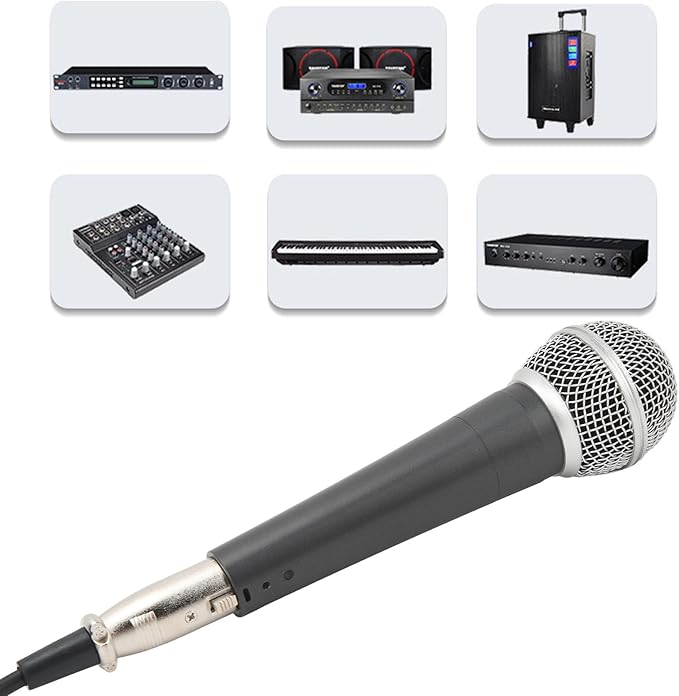Professional Handheld Wired Microphone Dynamic Mic with Steel Mesh Grille for KTV Stage Performance 6.5mm Copper Cable