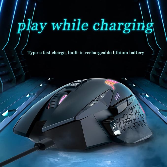 Wireless Bluetooth Mouse for Laptop Thumb Rest Ergonomic - 4000DPI Rechargeable 10 Buttons/Shortcuts USB-C RGB Silence Right Hand up for 3 Devices for Laptop Mac PC