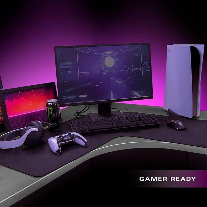 Con-Tact Brand XL Gaming Mouse Pad | Corner Desk Stitched Edges Extended Mousepad | Non-Slip Water Resistant Keyboard Mat | Deskpad for Gamer Home &amp Office 36.22 x 15.74in | L Shape (Black)