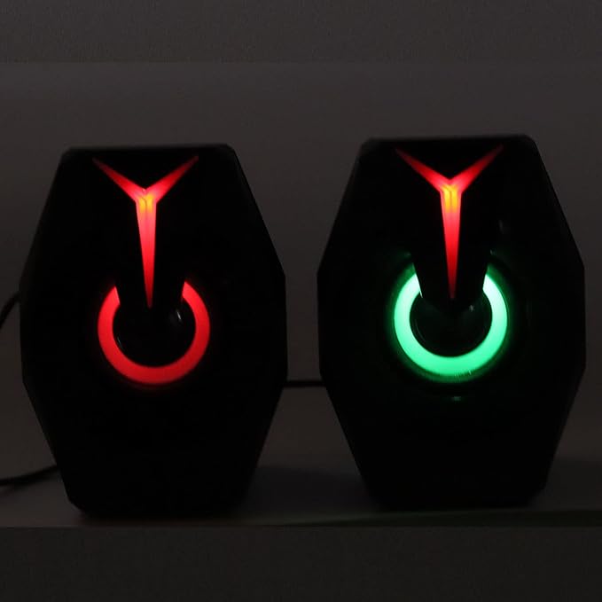 Wired SpeakerUSB Computer Speakers with RGB Lights Mini Portable Soundbar with 3D Surround Stereo and Play Anti-Slip Design USB Powered Laptop Speakers for Desktop Laptop PC(Black)